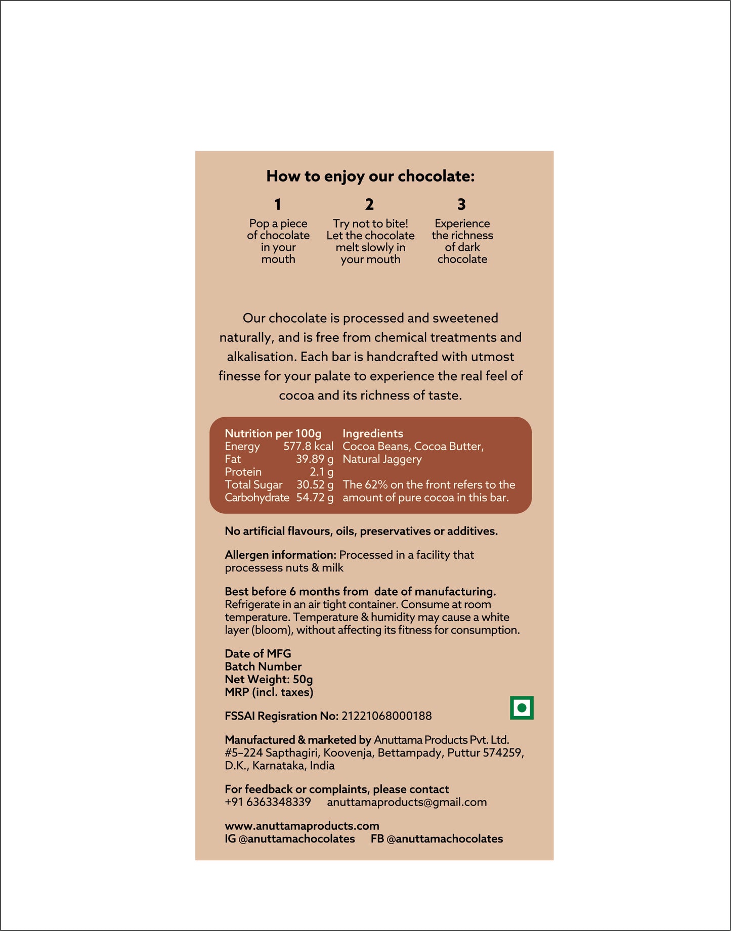 Classic Plain |62% Cocoa | Sweetened with Jaggery