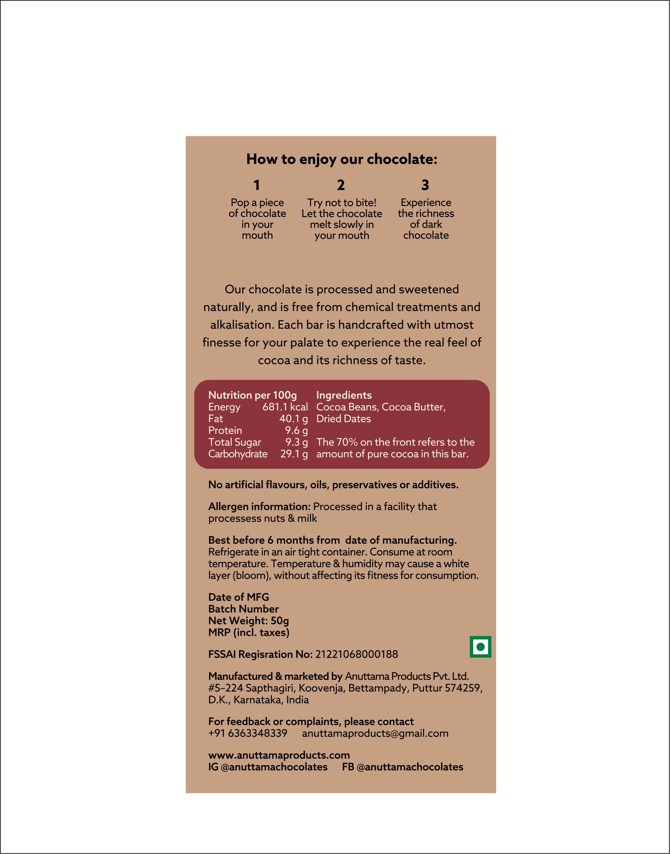 Dates |70% Cocoa |Sweetened with Dates image 3