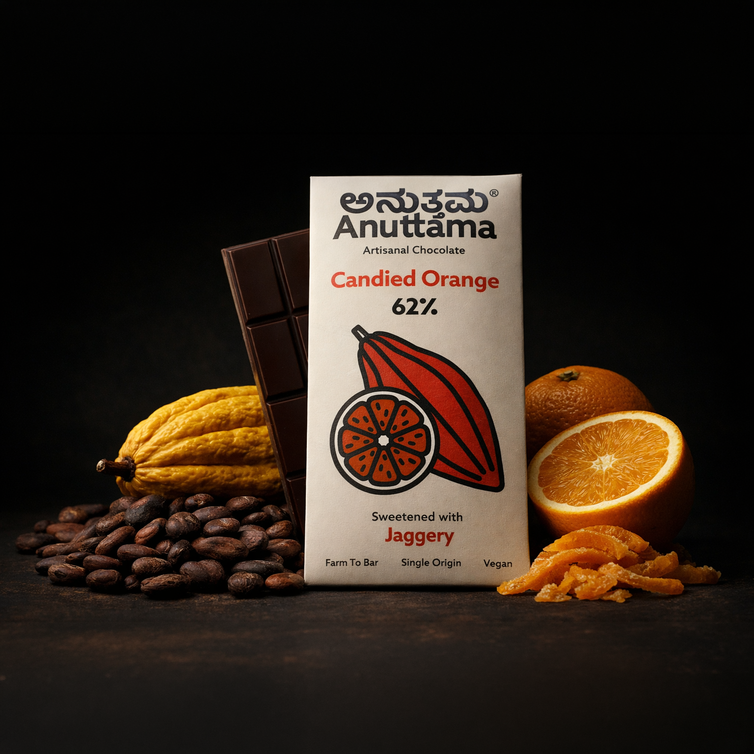 Candied Orange | 62% Cocoa |Sweetened with Jaggery image 1