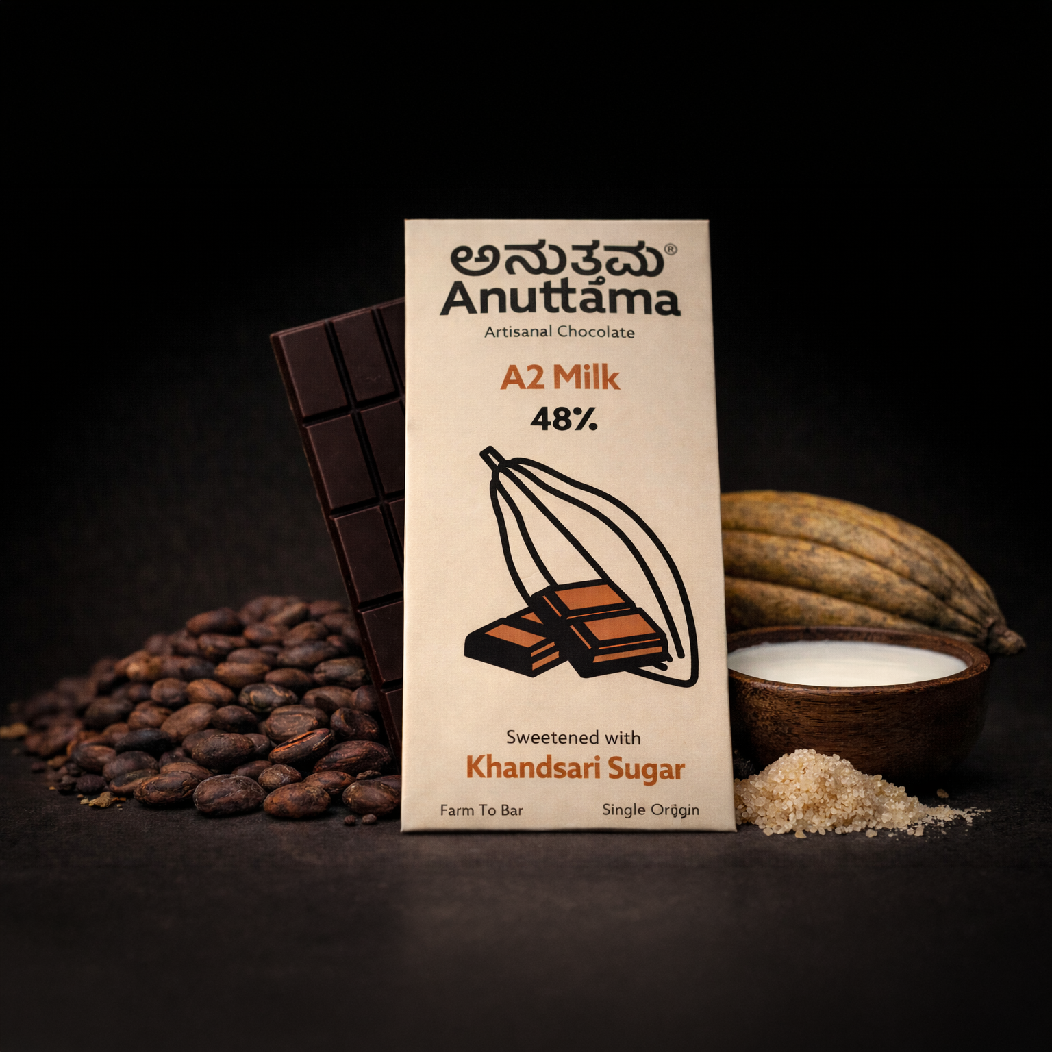 A2 Milk ( Dark Milk) | 48% Cocoa | Sweetened with Khandsari Sugar image 1